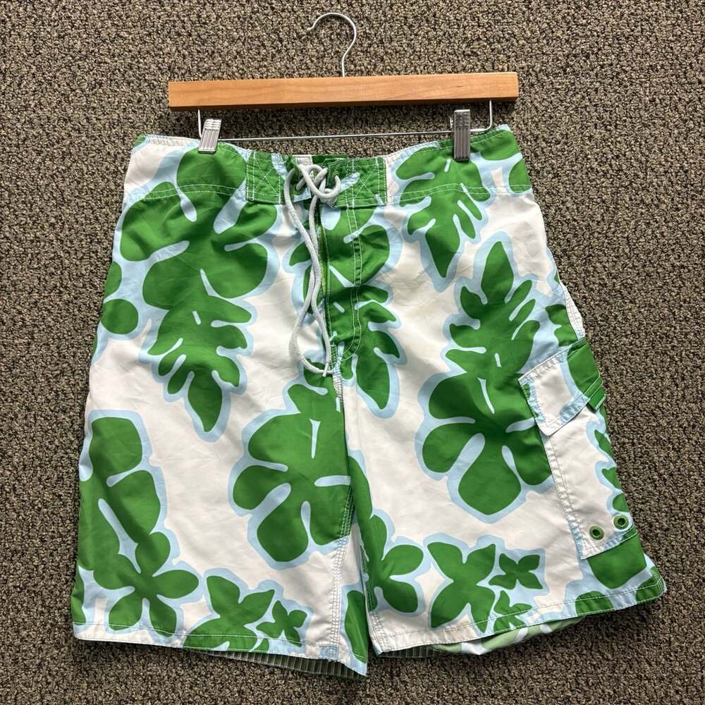 Mossimo Men's Green Leaf Print Board Shorts Size 32